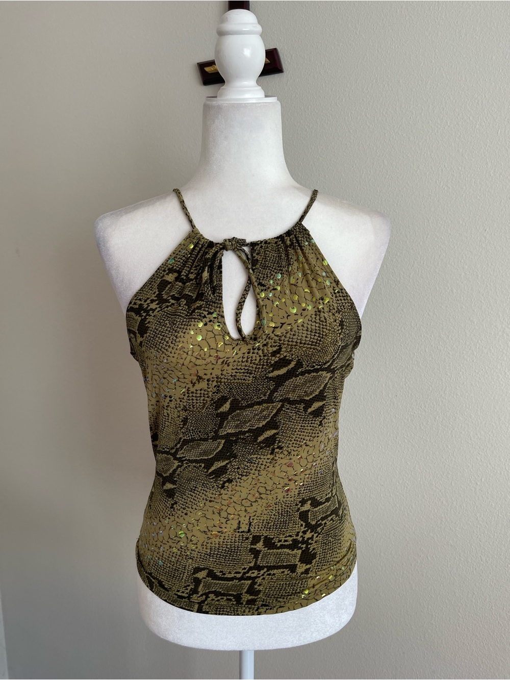 Forever 21 Olive Snake-Print Halter Camisole